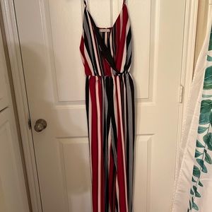 Black white & red striped jumpsuit